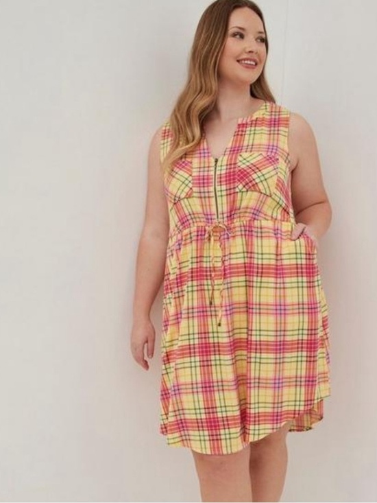 torrid Dresses & Skirts - torrid dress plaid Pink and Yellow Zip-Front shirt dress 3x spring summer
